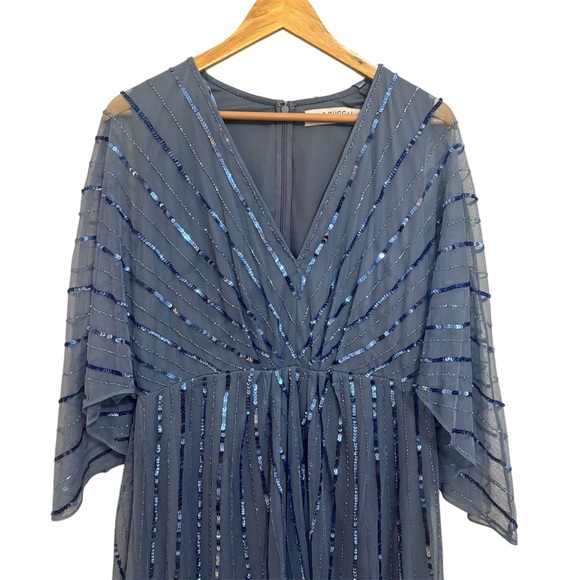 MAC DUGGAL Beaded Striping Kimono Sleeve V Neck Dress - Picture 5 of 14